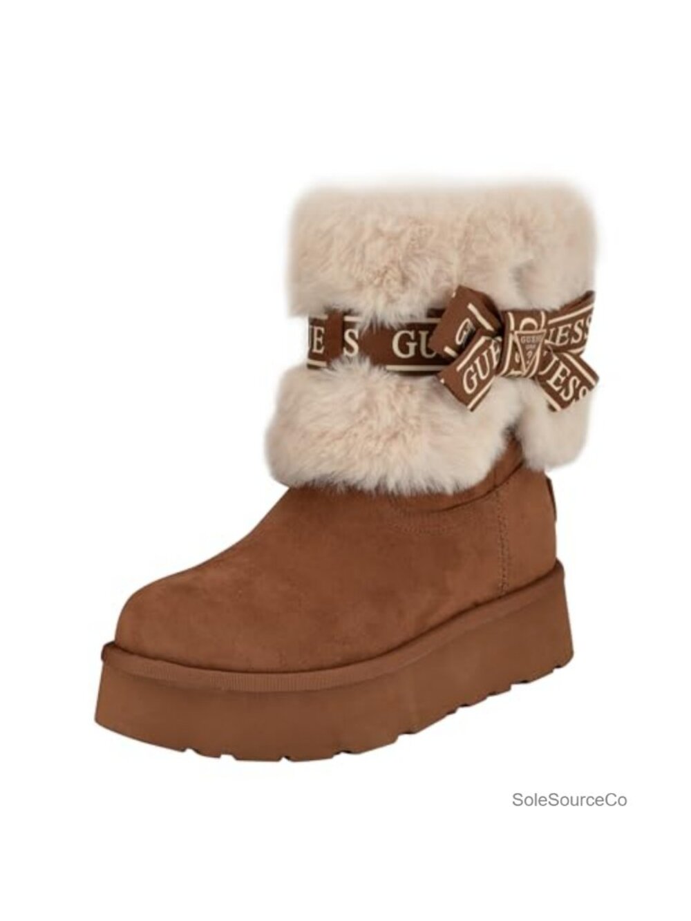 Faux Suede Ankle Bootie with Faux Fur Trim & Pull-On Fit